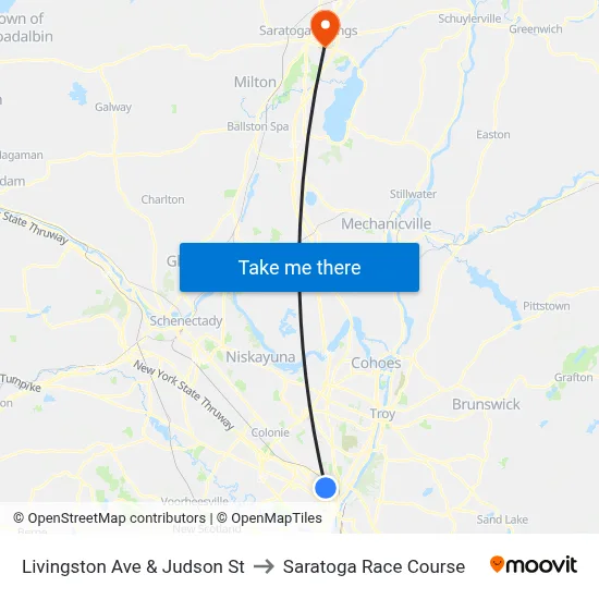 Livingston Ave & Judson St to Saratoga Race Course map