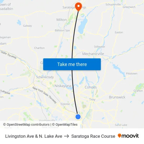 Livingston Ave & N. Lake Ave to Saratoga Race Course map