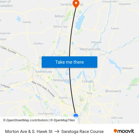 Morton Ave & S. Hawk St to Saratoga Race Course map