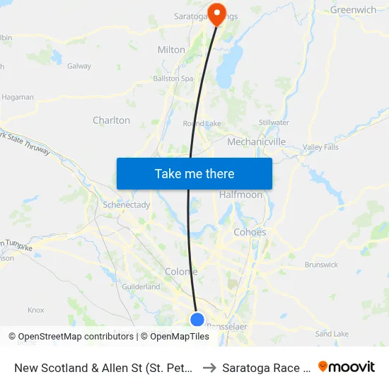 New Scotland & Allen St (St. Peter's Hospital) to Saratoga Race Course map