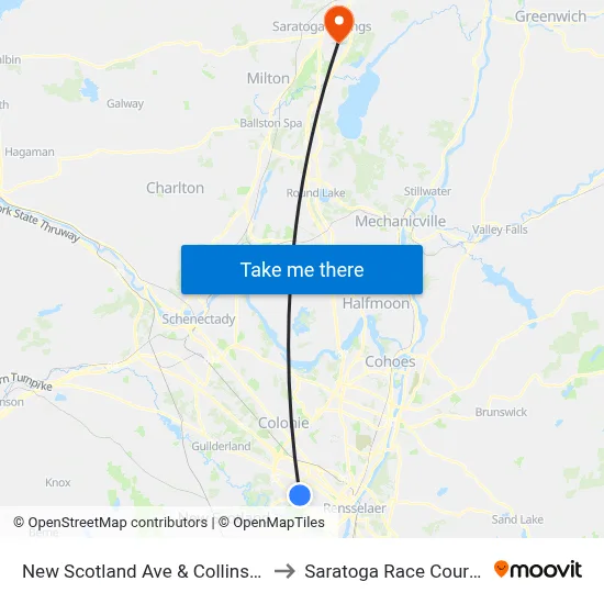 New Scotland Ave & Collins Pl to Saratoga Race Course map