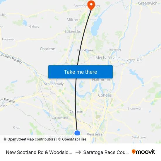 New Scotland Rd & Woodside Dr to Saratoga Race Course map