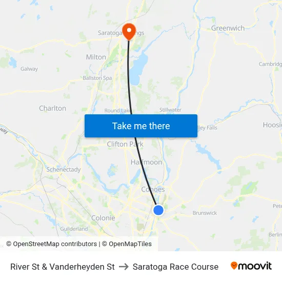 River St & Vanderheyden St to Saratoga Race Course map