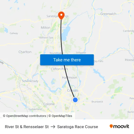 River St & Rensselaer St to Saratoga Race Course map