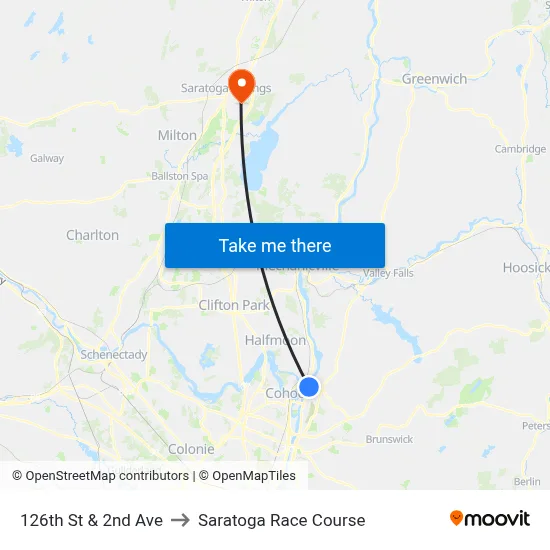 126th St & 2nd Ave to Saratoga Race Course map