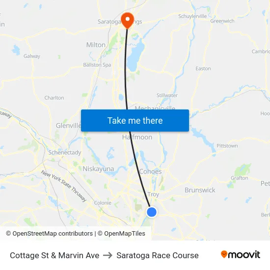 Cottage St & Marvin Ave to Saratoga Race Course map
