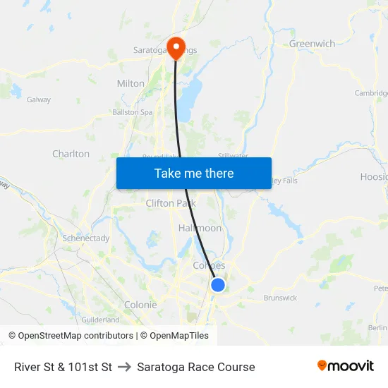 River St & 101st St to Saratoga Race Course map