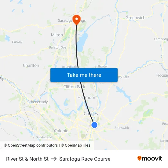 River St & North St to Saratoga Race Course map