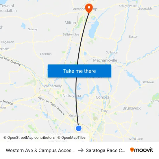 Western Ave & Campus Access Road to Saratoga Race Course map