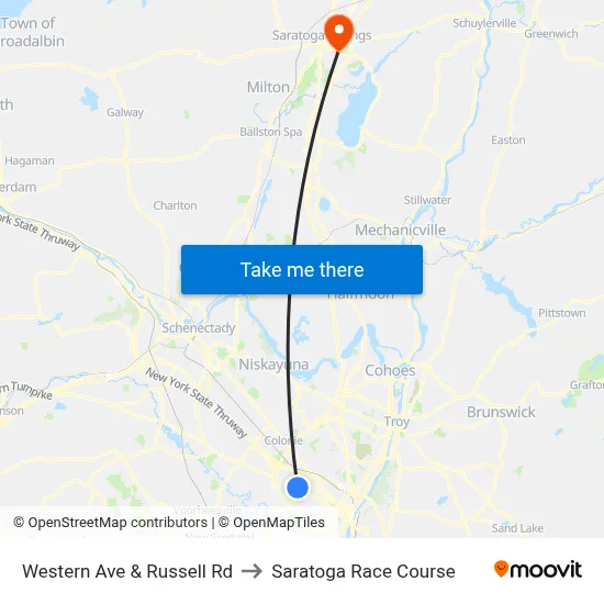 Western Ave & Russell Rd to Saratoga Race Course map