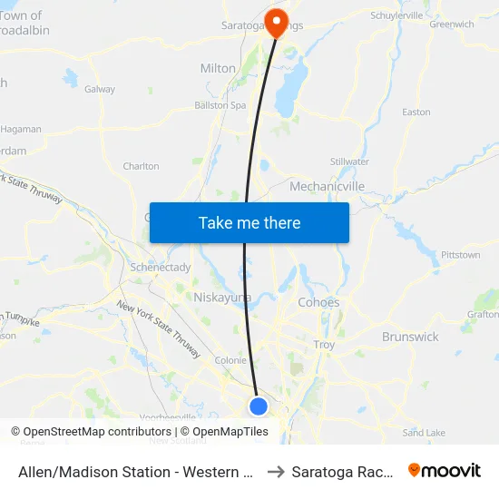 Allen/Madison Station - Western Ave & S. Allen St to Saratoga Race Course map