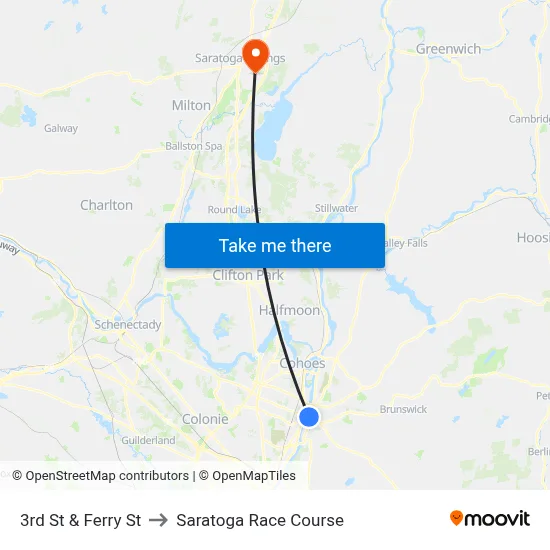 3rd St & Ferry St to Saratoga Race Course map