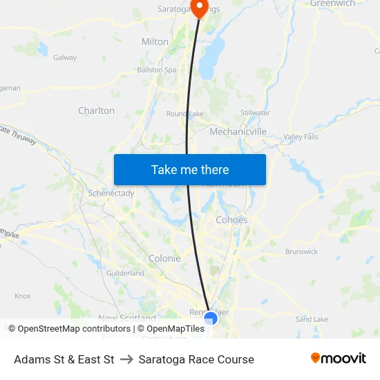 Adams St & East St to Saratoga Race Course map