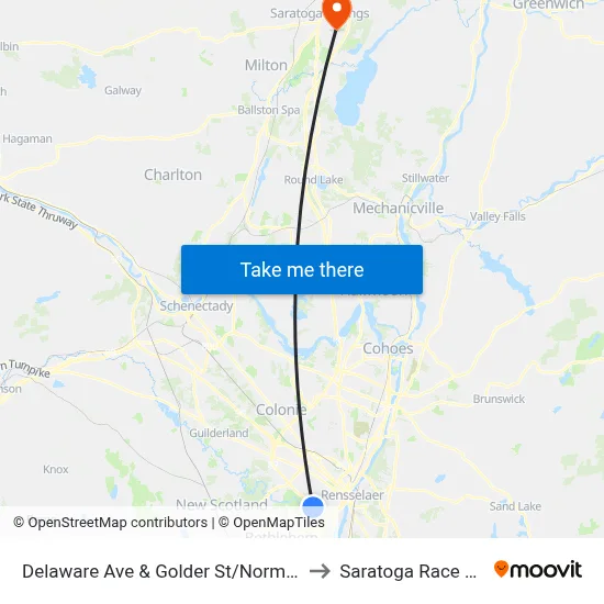 Delaware Ave & Golder St/Normanskill Ave to Saratoga Race Course map