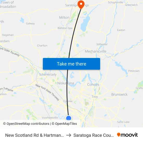 New Scotland Rd & Hartman Rd to Saratoga Race Course map