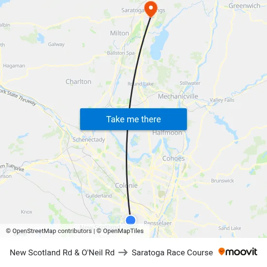 New Scotland Rd & O'Neil Rd to Saratoga Race Course map