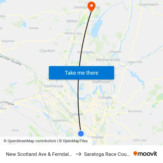 New Scotland Ave & Ferndale St to Saratoga Race Course map