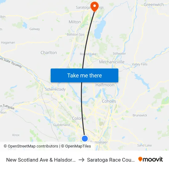 New Scotland Ave & Halsdorf St to Saratoga Race Course map