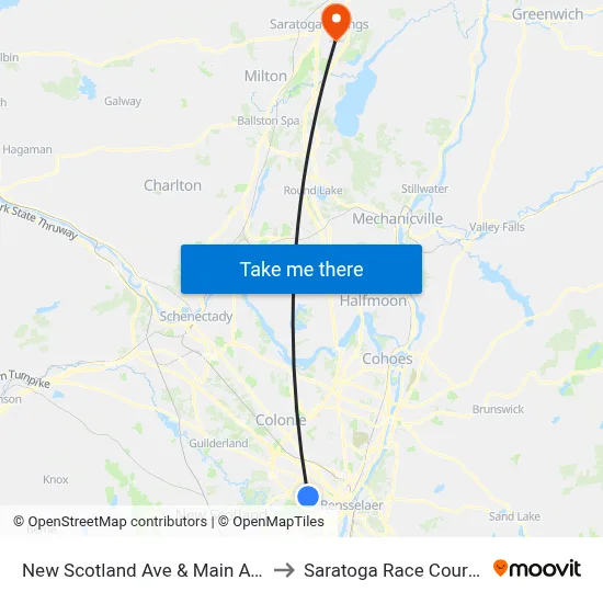 New Scotland Ave & Main Ave to Saratoga Race Course map