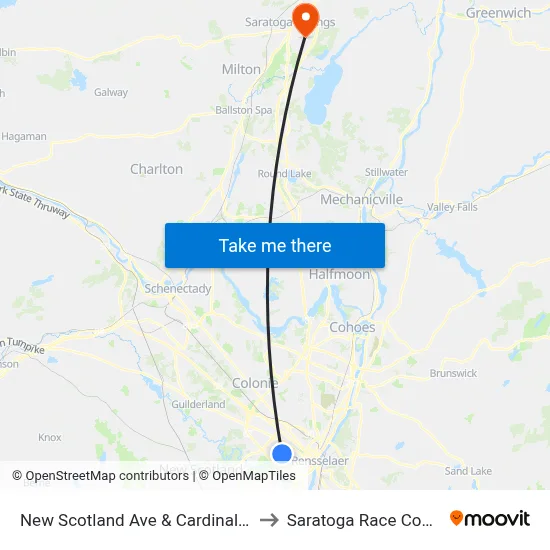 New Scotland Ave & Cardinal Ave to Saratoga Race Course map