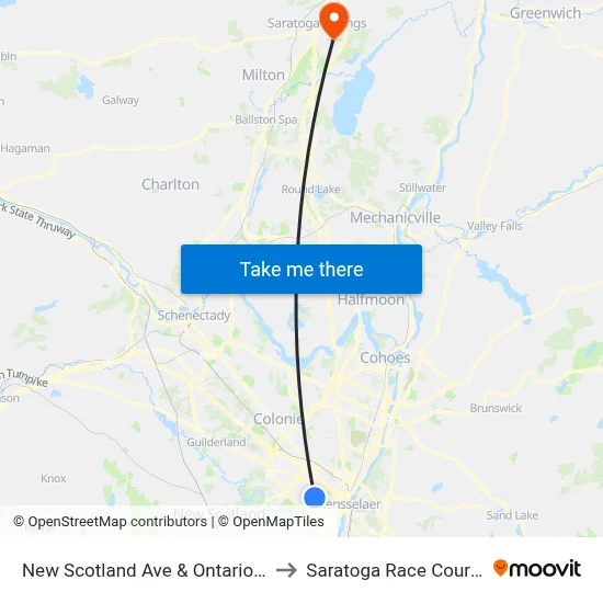 New Scotland Ave & Ontario St to Saratoga Race Course map