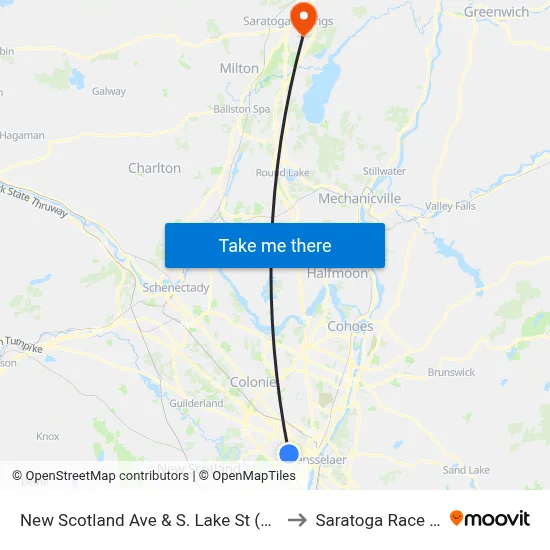 New Scotland Ave & S. Lake St (Sage College) to Saratoga Race Course map