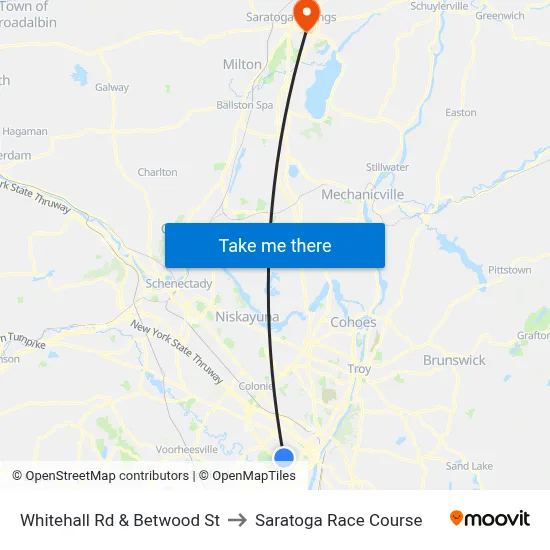 Whitehall Rd & Betwood St to Saratoga Race Course map