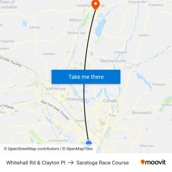 Whitehall Rd & Clayton Pl to Saratoga Race Course map