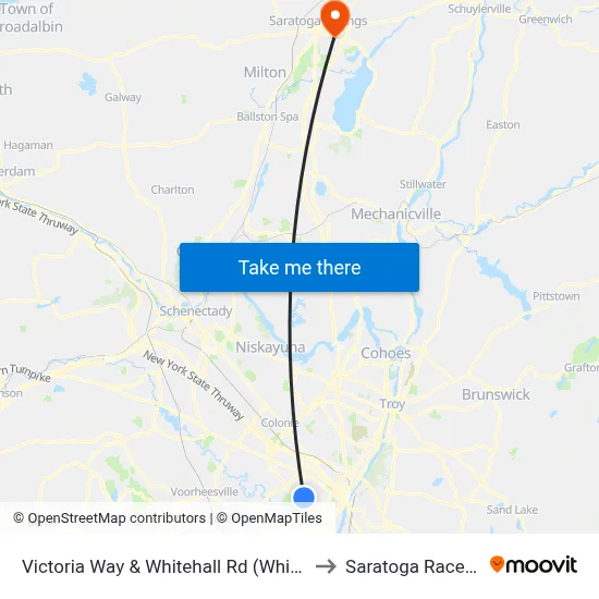Victoria Way & Whitehall Rd (Whitehall Station) to Saratoga Race Course map
