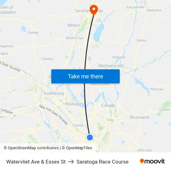 Watervliet Ave & Essex St to Saratoga Race Course map