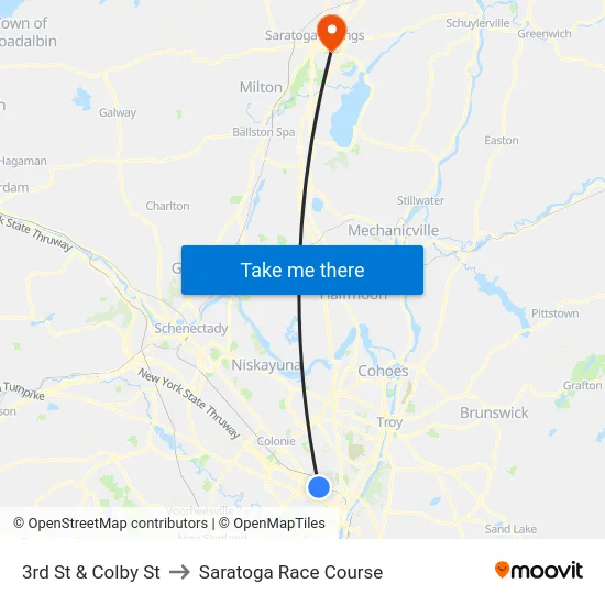 3rd St & Colby St to Saratoga Race Course map