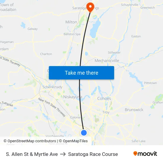 S. Allen St & Myrtle Ave to Saratoga Race Course map