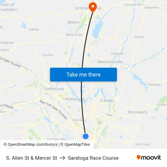 S. Allen St & Mercer St to Saratoga Race Course map