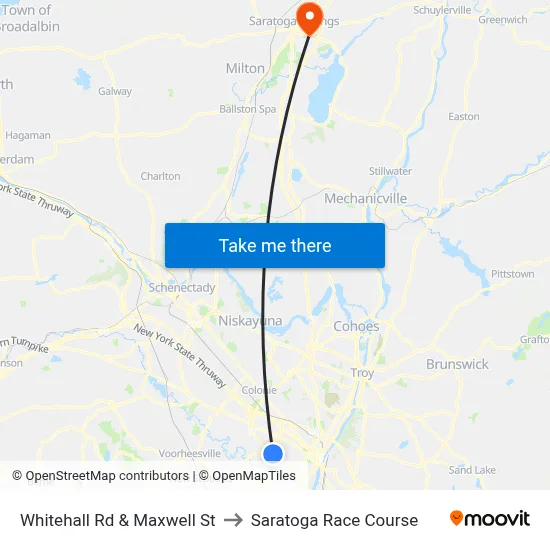 Whitehall Rd & Maxwell St to Saratoga Race Course map