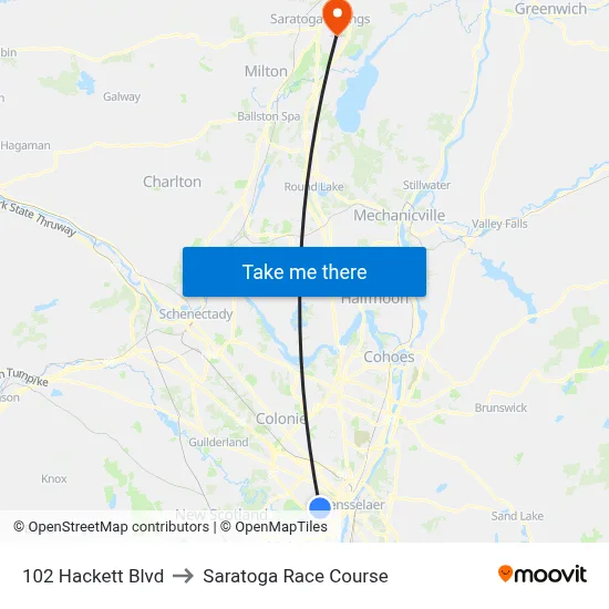 102 Hackett Blvd to Saratoga Race Course map
