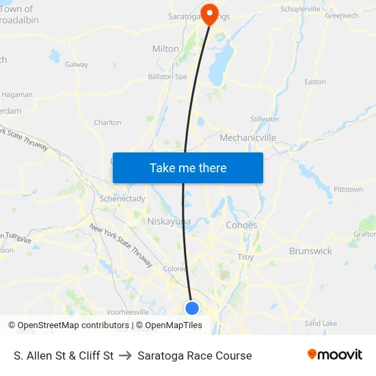S. Allen St & Cliff St to Saratoga Race Course map