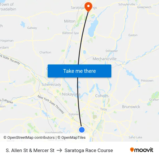 S. Allen St & Mercer St to Saratoga Race Course map