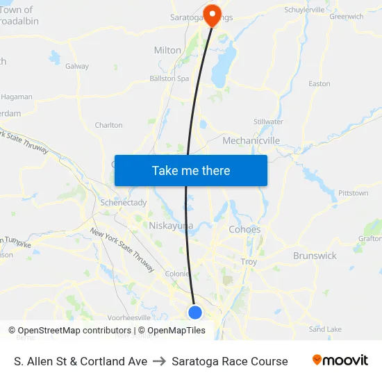 S. Allen St & Cortland Ave to Saratoga Race Course map