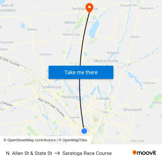 N. Allen St & State St to Saratoga Race Course map