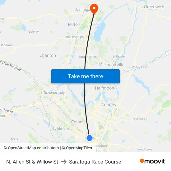 N. Allen St & Willow St to Saratoga Race Course map