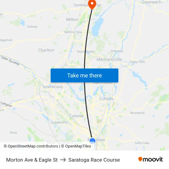 Morton Ave & Eagle St to Saratoga Race Course map