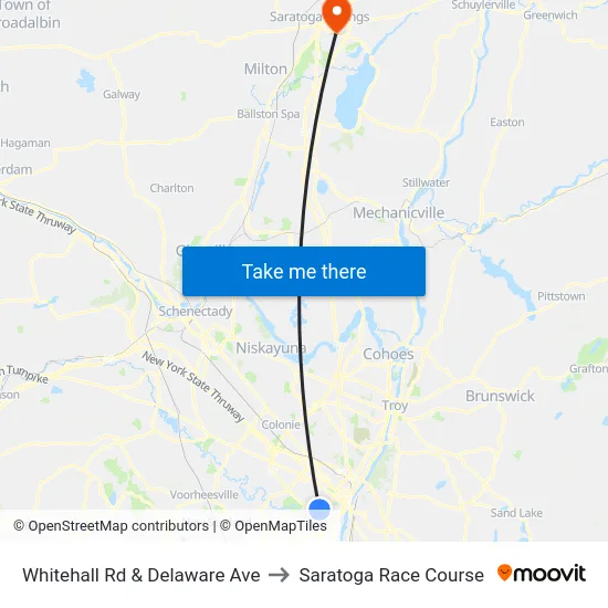 Whitehall Rd & Delaware Ave to Saratoga Race Course map