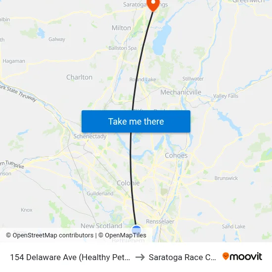 154 Delaware Ave (Healthy Pet Center) to Saratoga Race Course map