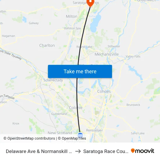 Delaware Ave & Normanskill Blvd to Saratoga Race Course map