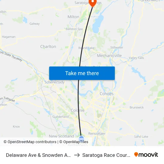 Delaware Ave & Snowden Ave to Saratoga Race Course map