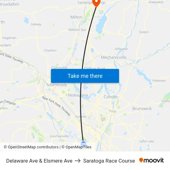 Delaware Ave & Elsmere Ave to Saratoga Race Course map