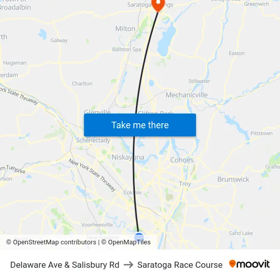 Delaware Ave & Salisbury Rd to Saratoga Race Course map