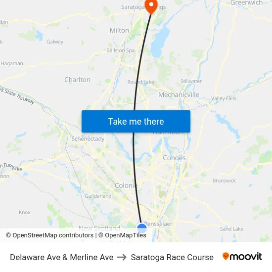 Delaware Ave & Merline Ave to Saratoga Race Course map