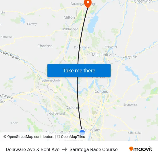 Delaware Ave & Bohl Ave to Saratoga Race Course map