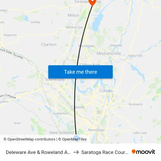 Deleware Ave & Roweland Ave to Saratoga Race Course map